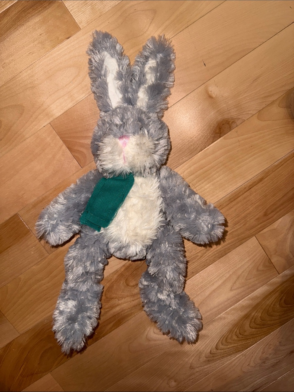 Gray Plush Bunny Stuffed Animal with Green Scarf - Toy Harry and David Easter
